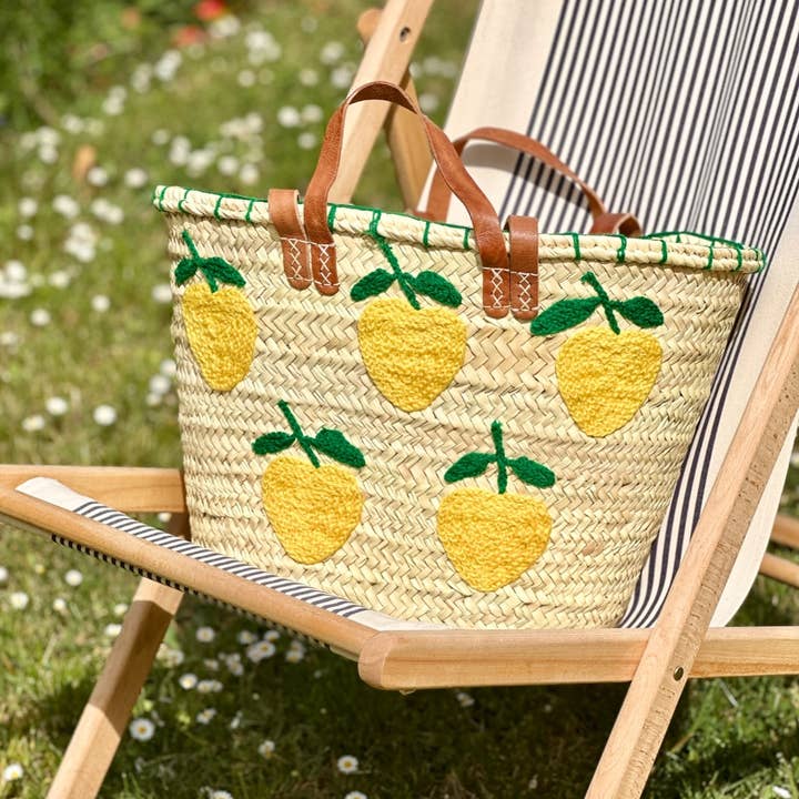 Twins Basket - Venta al por mayor Bolsa de playa - BOLSA DE PAJA Market basket hecha a mano con piel, French Market