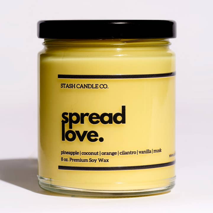 Spread Love Candle 8oz. Pineapple Coconut Cilantro Vanilla for wholesale by Stash Candle Co.