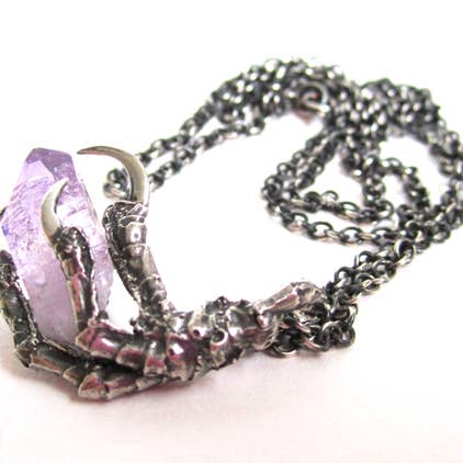 The Hunted Crow Claw Pendant with Amethyst for wholesale by Eilisain Jewelry