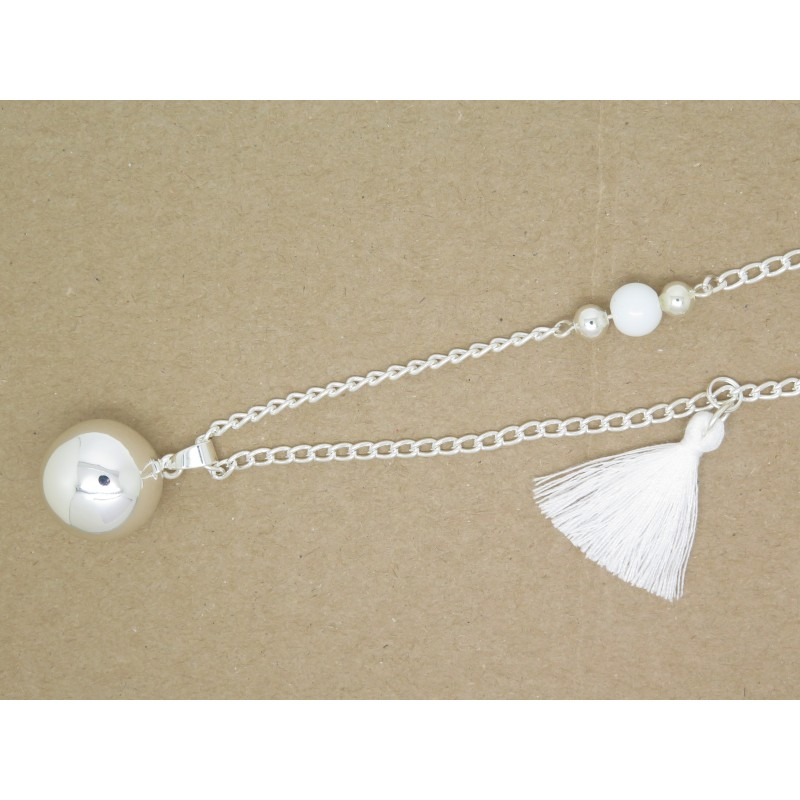 F de Bm créations - Wholesale Pendant/Charm Necklace - SILVER PREGNANCY BALL WITH POMPOM AND PEARL DROP1