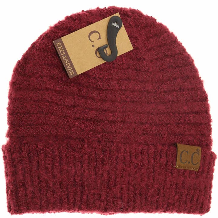 C.C Beanie - Wholesale Beanie - Women's - Solid Boucle Knit Cuff CC Beanie HAT7006