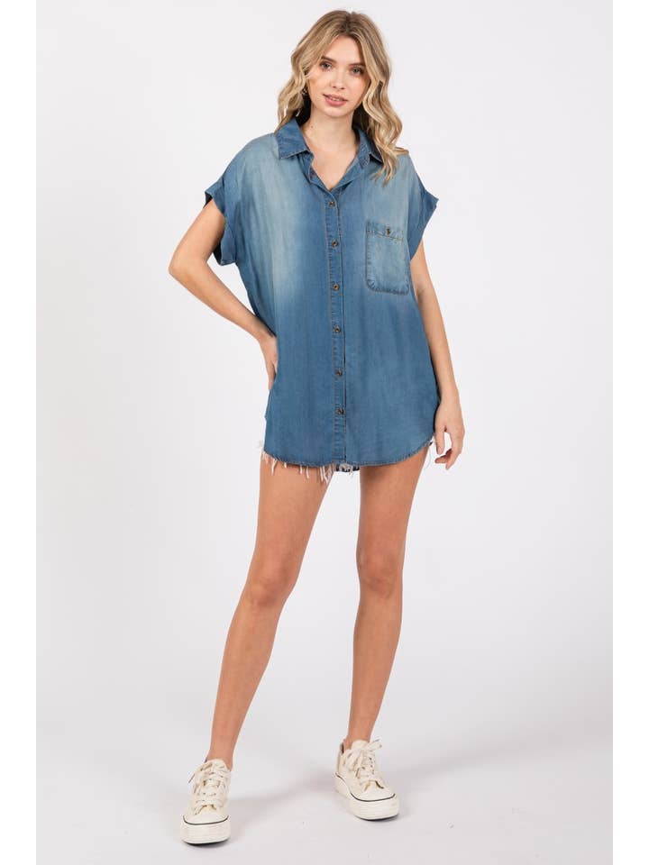 ZiA Apparel - Wholesale Button Down Shirt - Women's - Washed Roll Up Short Sleeve Shirt 5