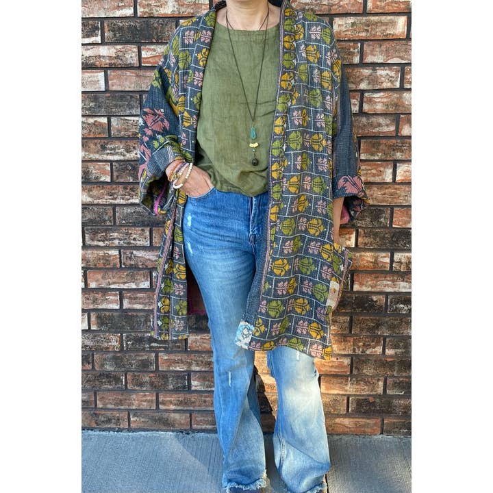 Seeds - Wholesale Jacket - Women's - Kantha Jacket | Refurbished Cotton Kanthas Pockets One Size