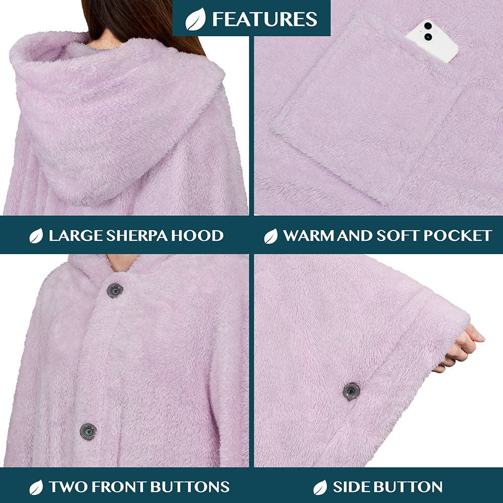 Pavilia - Wholesale Poncho - Women's - Angel Wrap Hoodie Sherpa Fluffy Poncho Blanket33