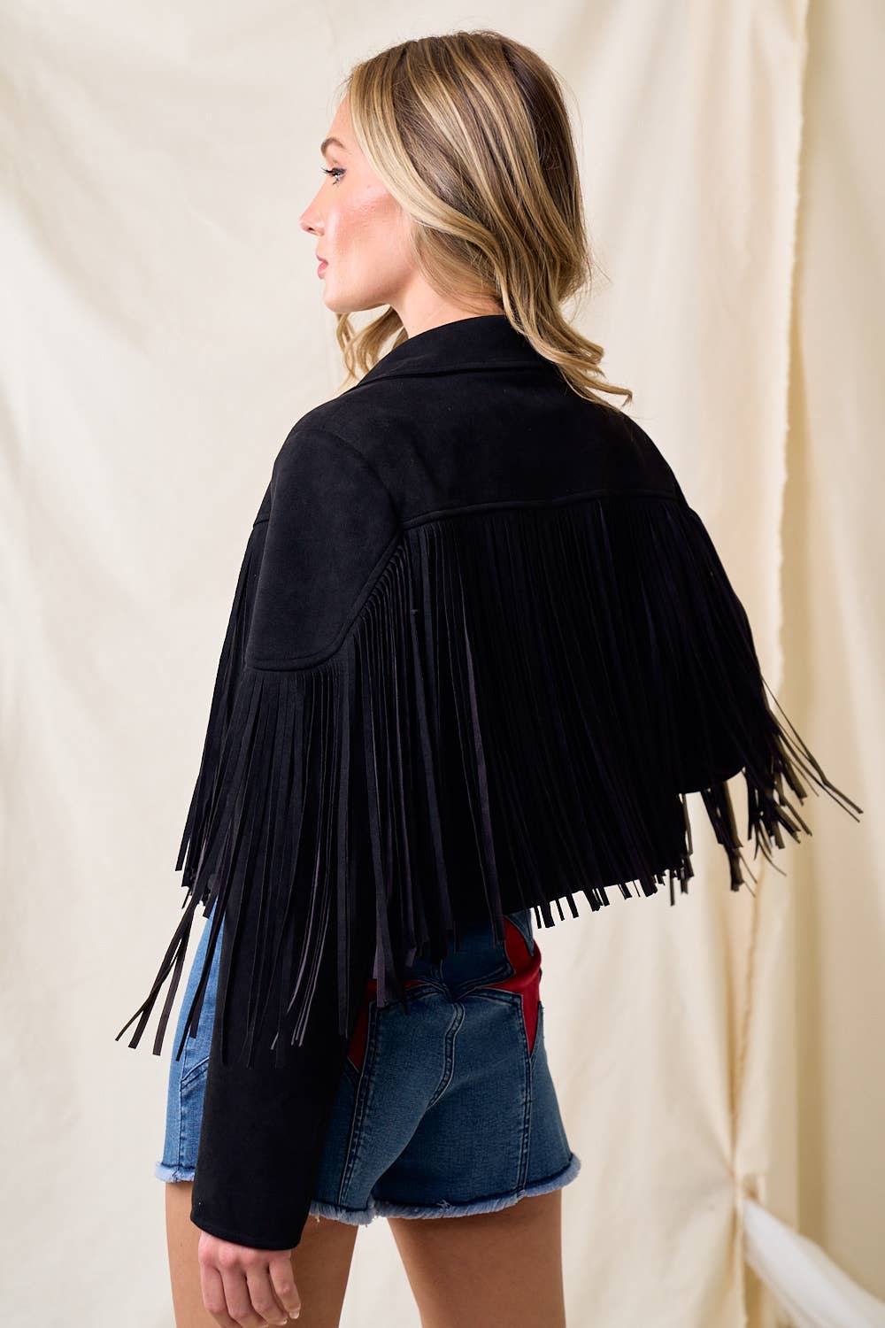 Saints & Hearts – Engroshandel Jakke - Dame – SIJ1011C SORT IMITERET RUSKIND FRYNSEDE VESTLIGE MOTO JAKKE4