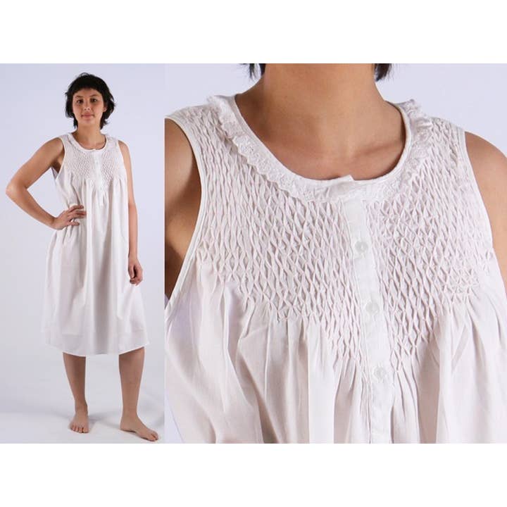 Jessie - White/Pink Nightgown (Sleeveless) for wholesale by Victoria Linen Australia