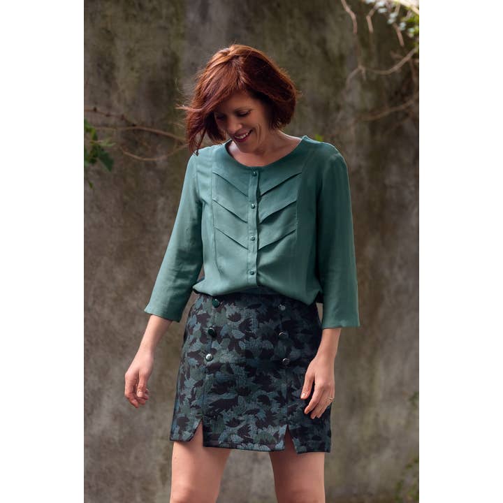 Eglantine et Zoé – Großhandel Stoff – Grüner Eukalyptus Viskose-Crêpe Stoff2