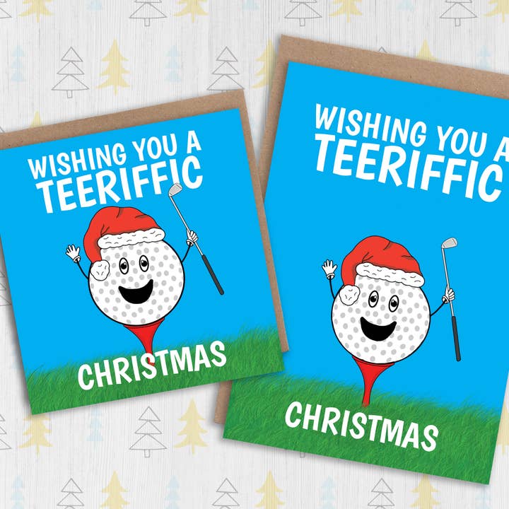 Carte de Noël amusante avec inscription « Wishing you a Teeriffic Christmas » pour la vente par Prints With Personality