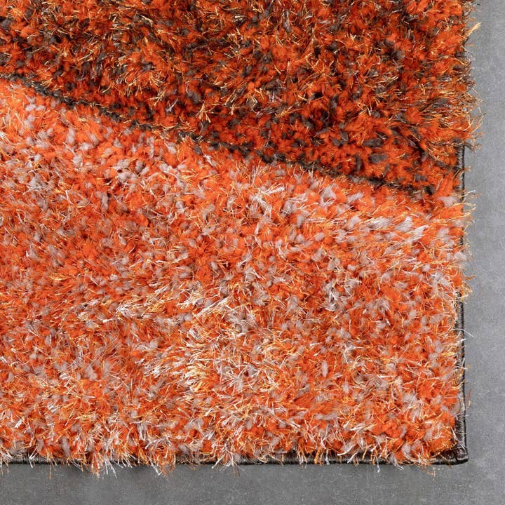 Well Woven - Wholesale Area rug - Luz Modern Geometric Grey Orange 3D Textured Thick & Soft Shag Rug3