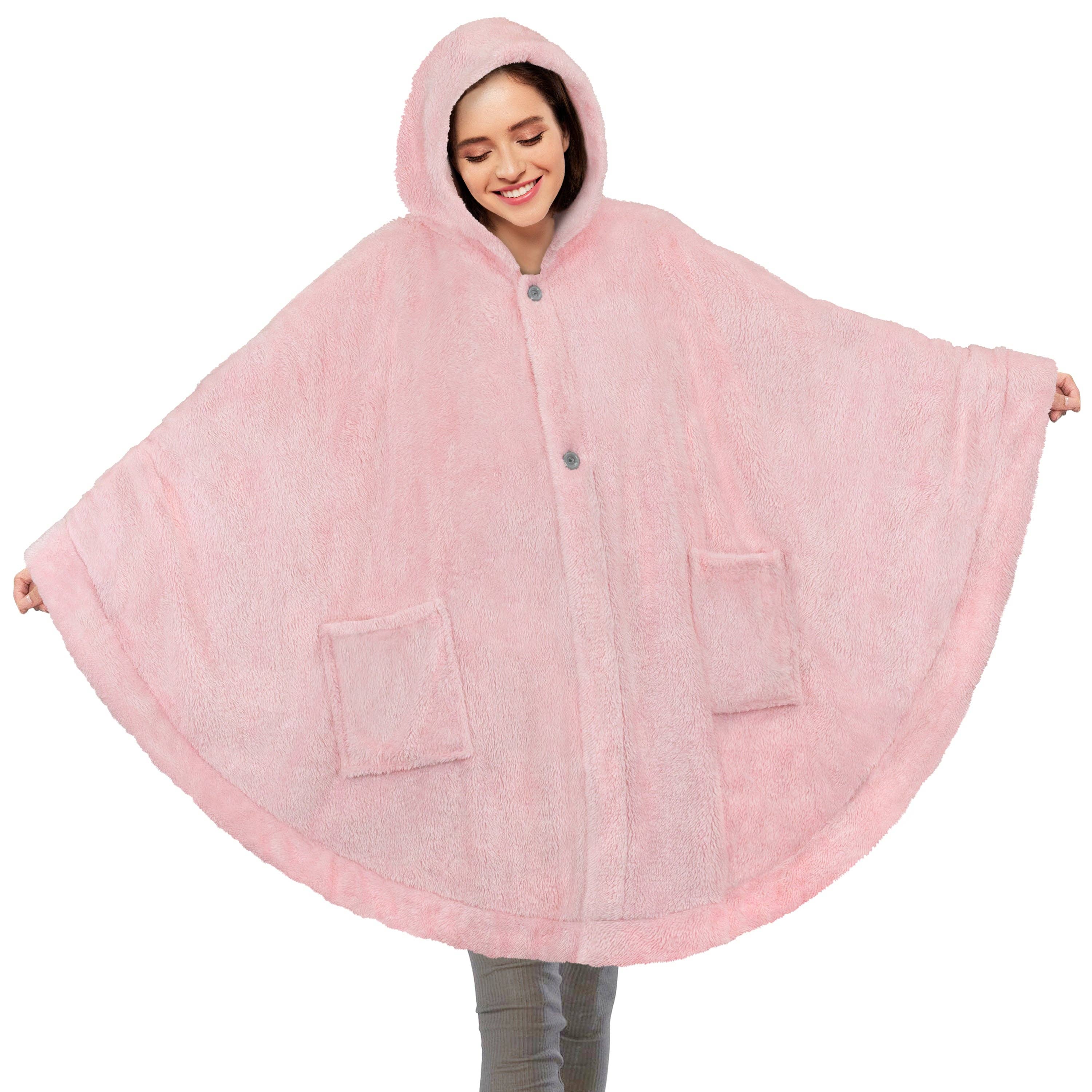 Pavilia - Wholesale Poncho - Women's - Angel Wrap Hoodie Sherpa Fluffy Poncho Blanket6