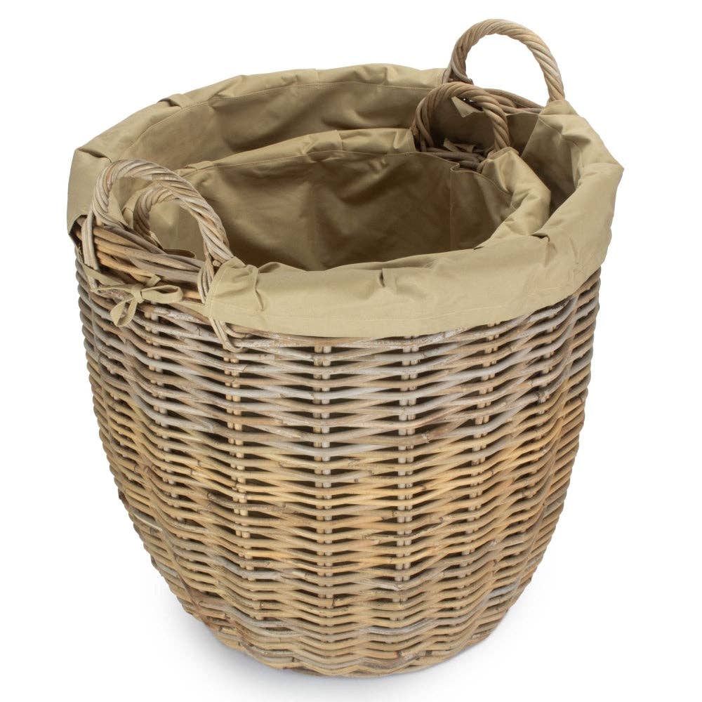 Red Hamper – wholesale Basket – Tall Round Fireside Grey Rattan Log Basket With Removable Cordura Lining6