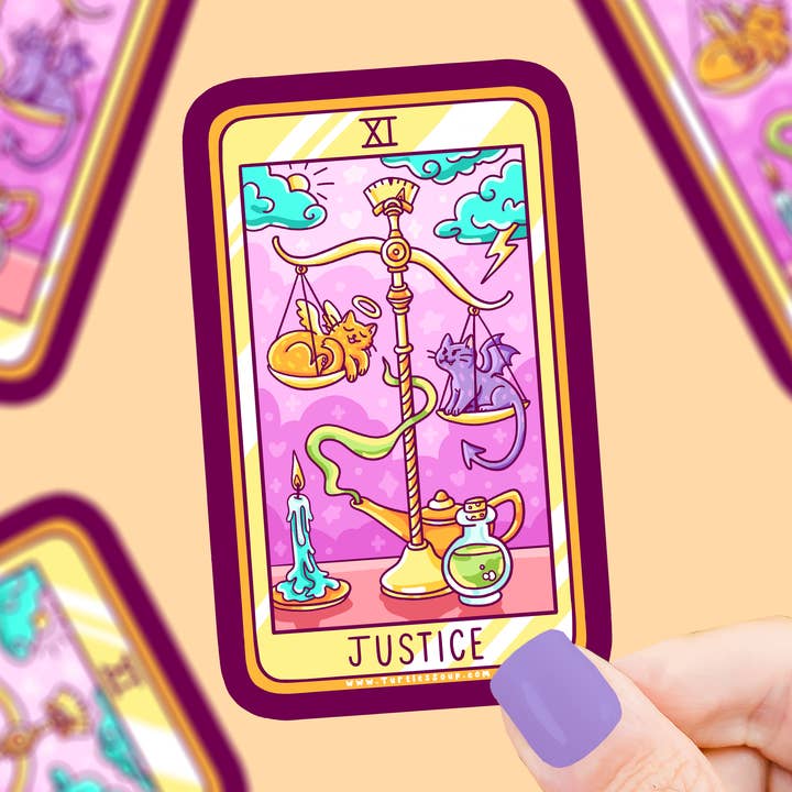 Justice Cat Major Arcana Tarot Card Vinyl Sticker for wholesale by Turtle's Soup