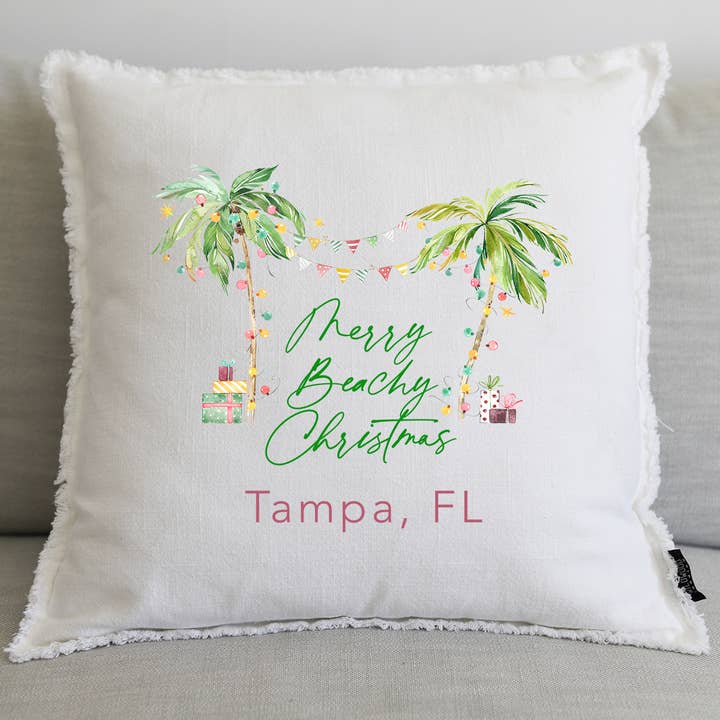 MERRY BEACHY CHRISTMAS (custom) - 20" PILLOW for wholesale by Wildwood Landing