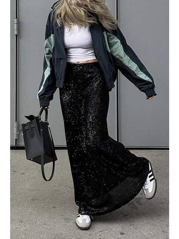 Queen Fashion - Wholesale Rok - Dames - lange rok met pailletten1