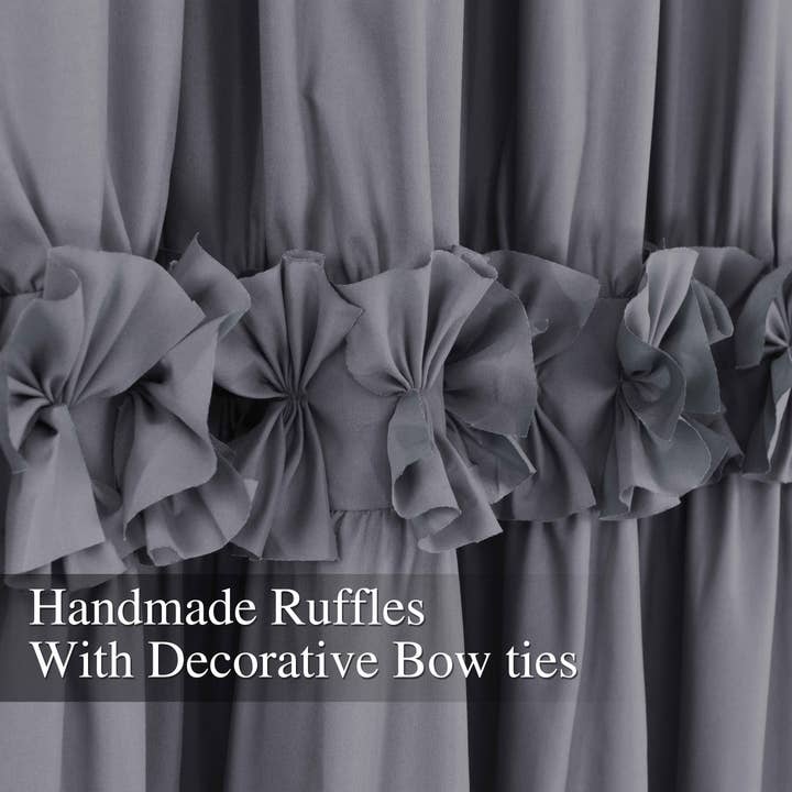 HIG - Wholesale Curtain - Farmhouse Ruffle Window Curtains with Blackout Liner Handmade Bow Ties Drapes 2 Panels Set, 54"W x 84"L25