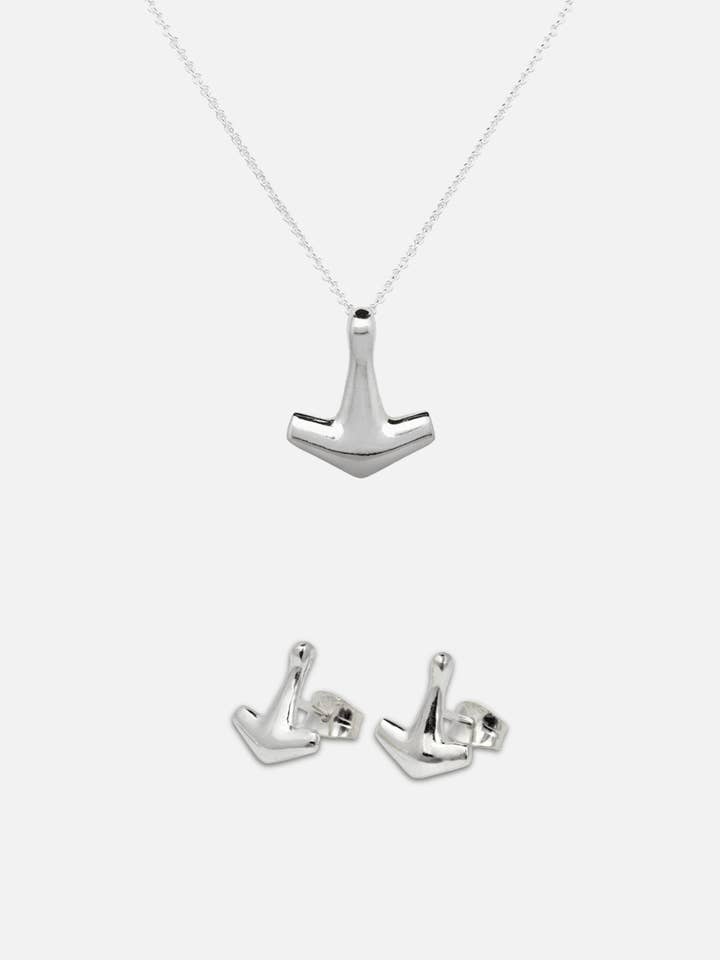 Collier et boucles d'oreilles Hammers of Thor - Arch Min pour la vente par Freya & Thor of Sweden