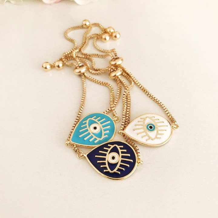 Evileyefavor – Engroshandel Armbånd med vedhæng – Justerbar Evil Eye armbånd, græsk onde øje smykker, blå hvid onde øje charme