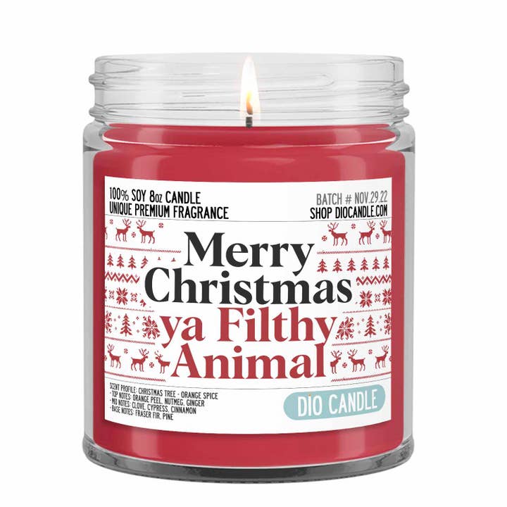Merry Christmas Ya Filthy Animal Candle for wholesale by Dio Candle Company
