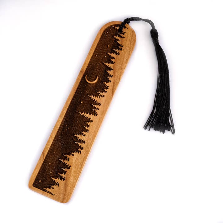 Bookmark, "Moonlit Forest" Design, Cherry Wood for wholesale by Woodland Woodworx
