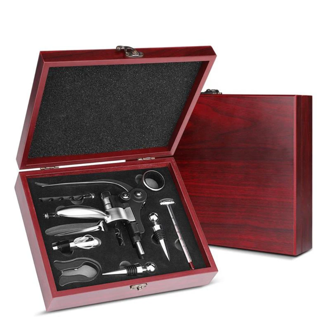 Sostraw & SmartThings – Conjunto de ferramentas de vinho por atacado – Conjunto de Presentes de Sommelier de Luxo - Estojo de Madeira5