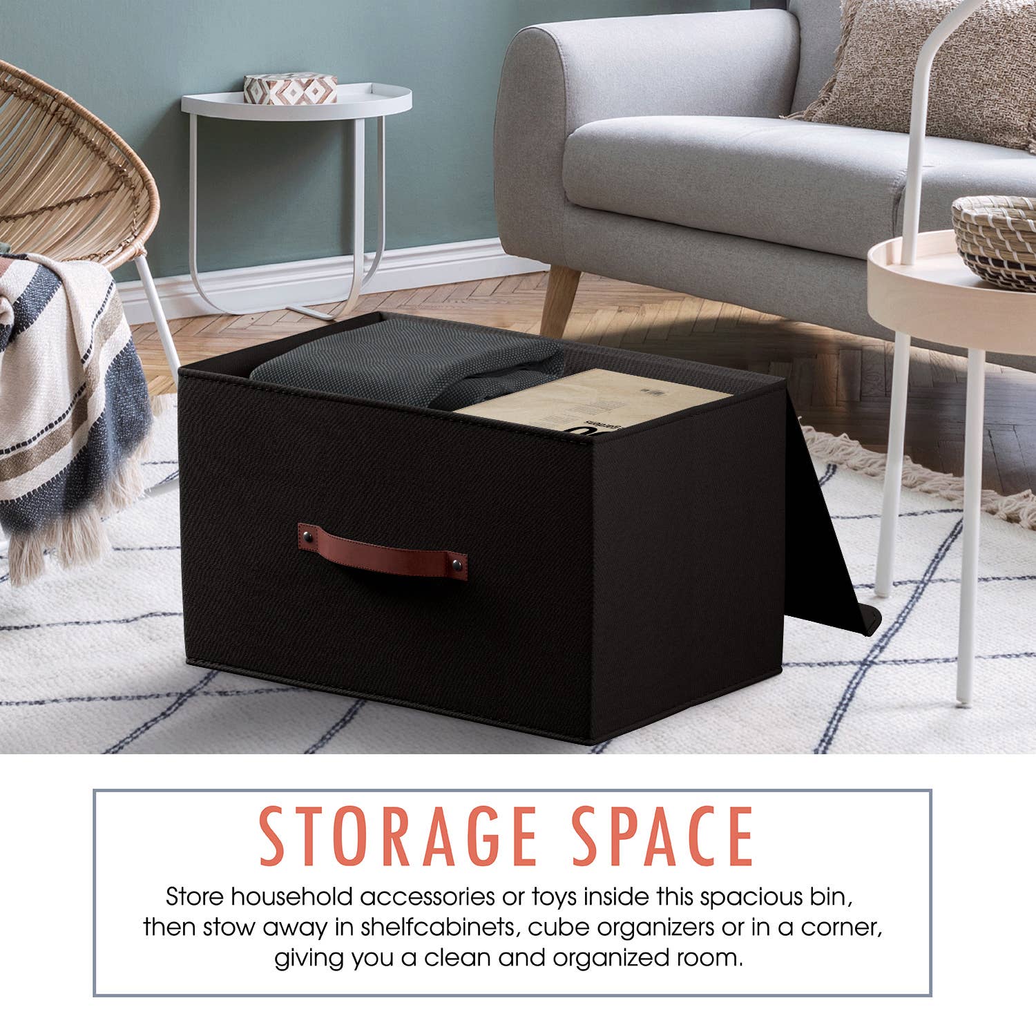 Ornavo Home - Wholesale Storage Bin - 3 PK Foldable Linen Storage Bin with Leather Handles and Lid3