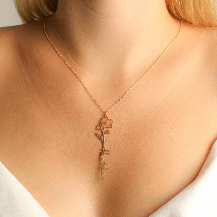 14k Gold Name Necklace With Birth Flower for wholesale by Gowa Design