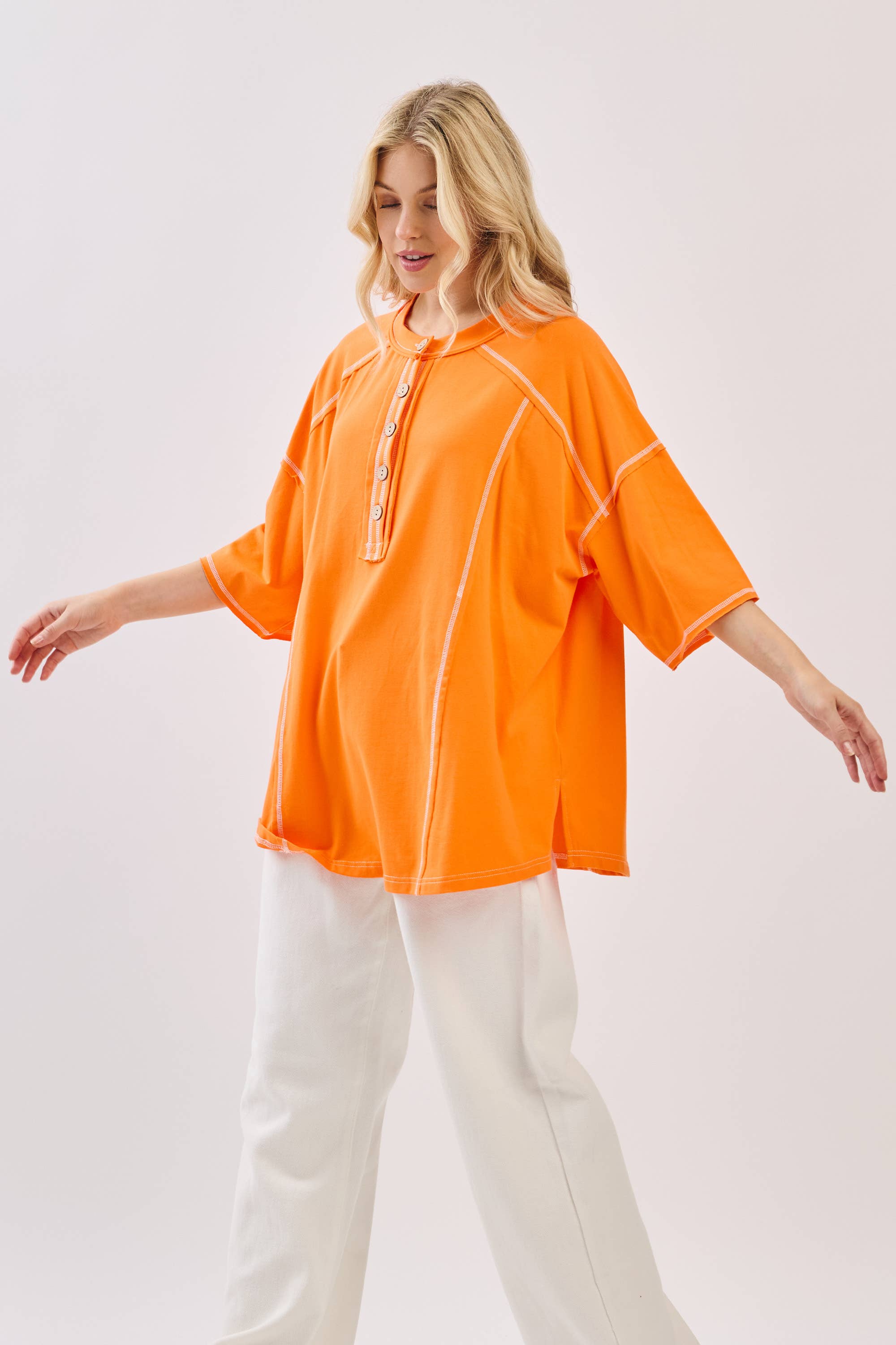 Sewn and Seen – Túnica - Mulher por atacado – Henley Relaxado com Botões38