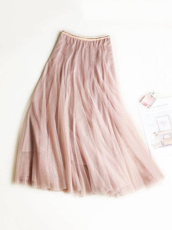 Sheer Trend - Wholesale Skirt - Women's - Solid Color Loose Elastic-Waist Mesh Skirt1