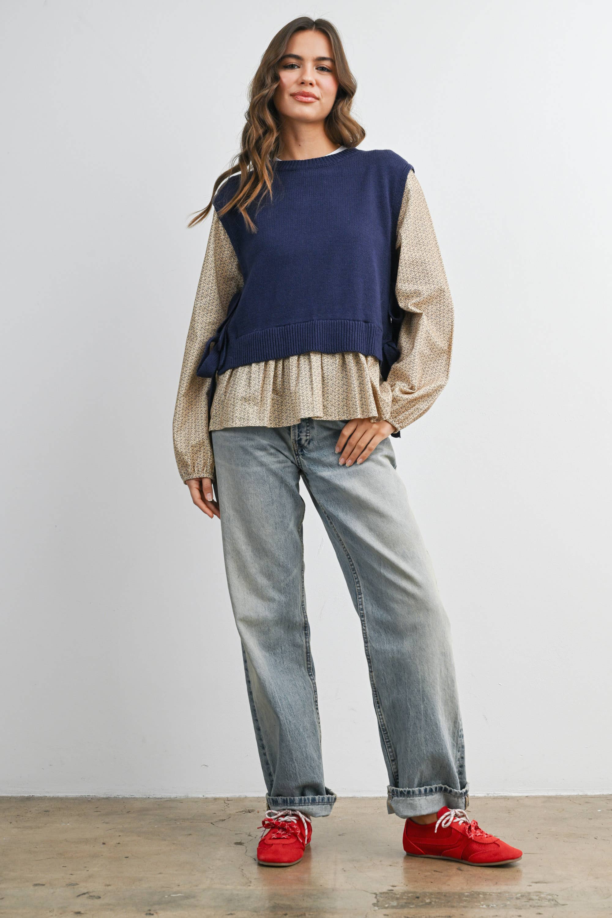 BUTTERMELON - Wholesale Shirt - Women's - Side Ribbon-Tied Knitted Top - BMW775916