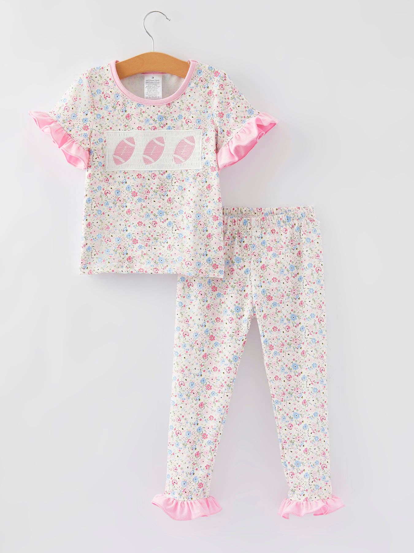 Rylee Faith Designs - Wholesale Top & Pant Set - Kids - Football Smocking Embroidered Girls Outfit Set