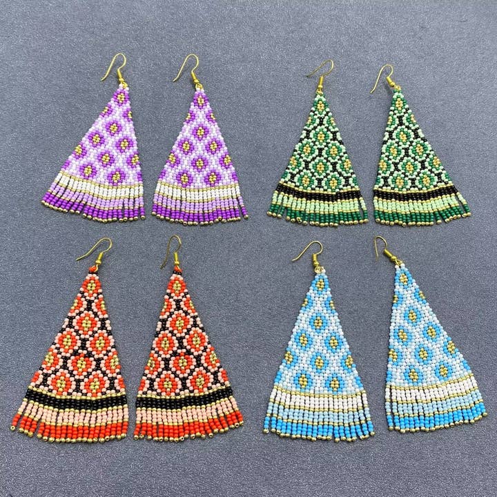 Blommönster Triangel Seed Beads Fransörhängen - BJ/SB för wholesale av Mio Queena