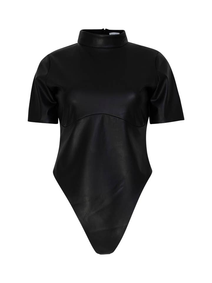 High Neck Vegan Leather Bodysuit for wholesale by CIRCULAR PATH