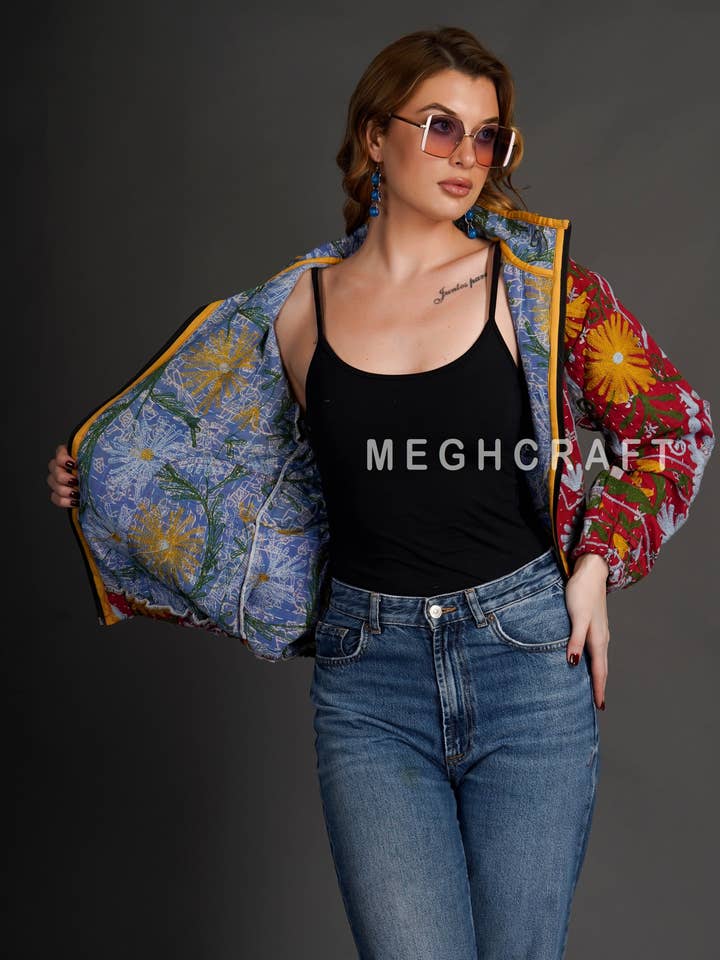 Meghcraft - Venta al por mayor Chaqueta bómber - Mujer - Chaqueta Bomber Vintage Kantha Suzani para Mujer
