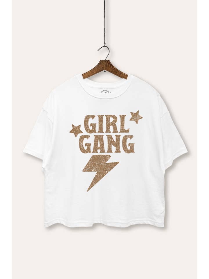 VINTAGE POINT USA - Vente T-shirt sérigraphié – femme - TOP COURT BOXY AVEC GRAPHISME ÉCLAIR "GIRL GANG"3
