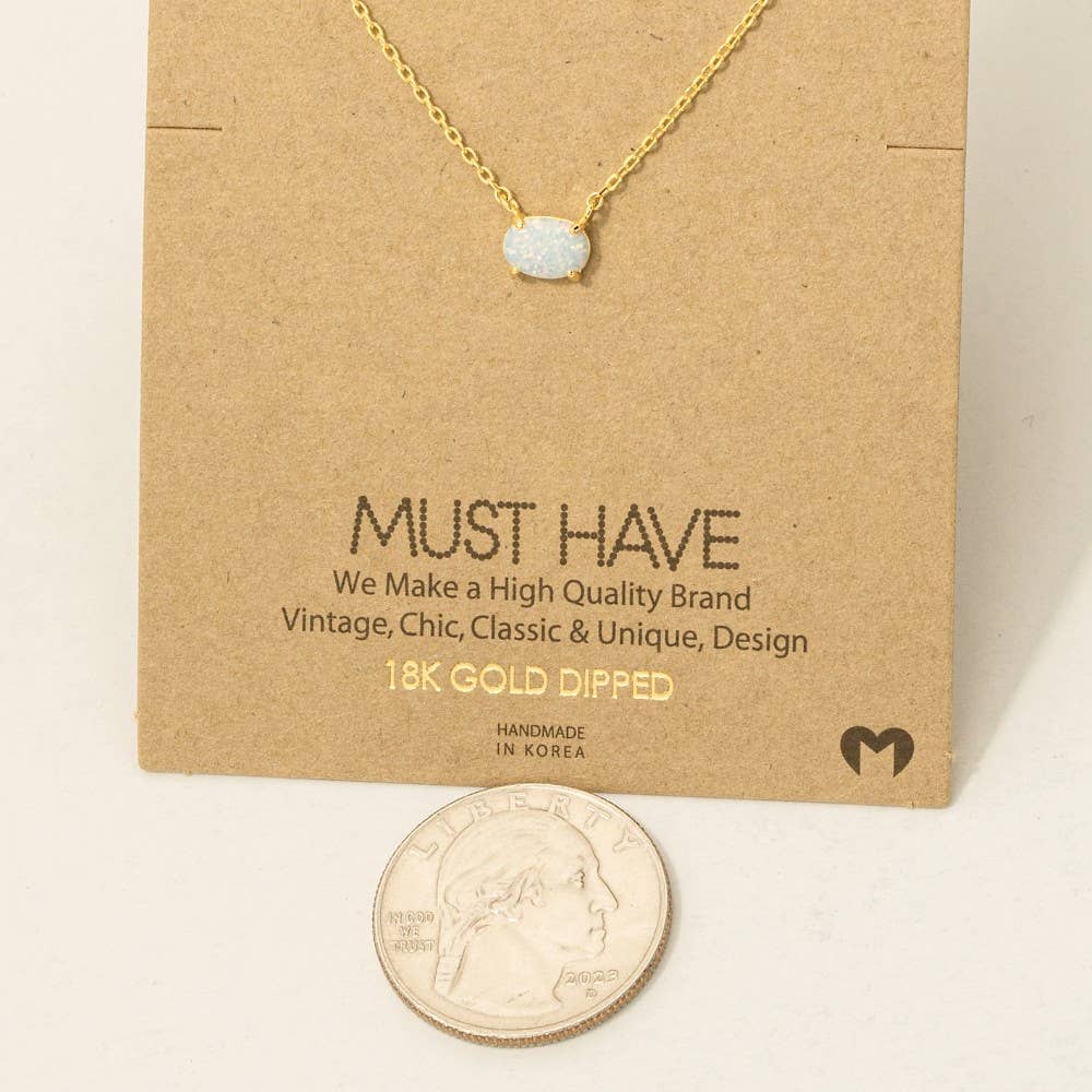 Fame Accessories - Wholesale Pendant/Charm Necklace - Gold Dipped Oval Opal Pendant Necklace2