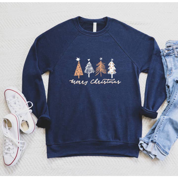 Shamaim – wholesale Sweatshirt med tryck - Dam – GOD JUL med 4 träd Grafisk Unisex fleece tröja