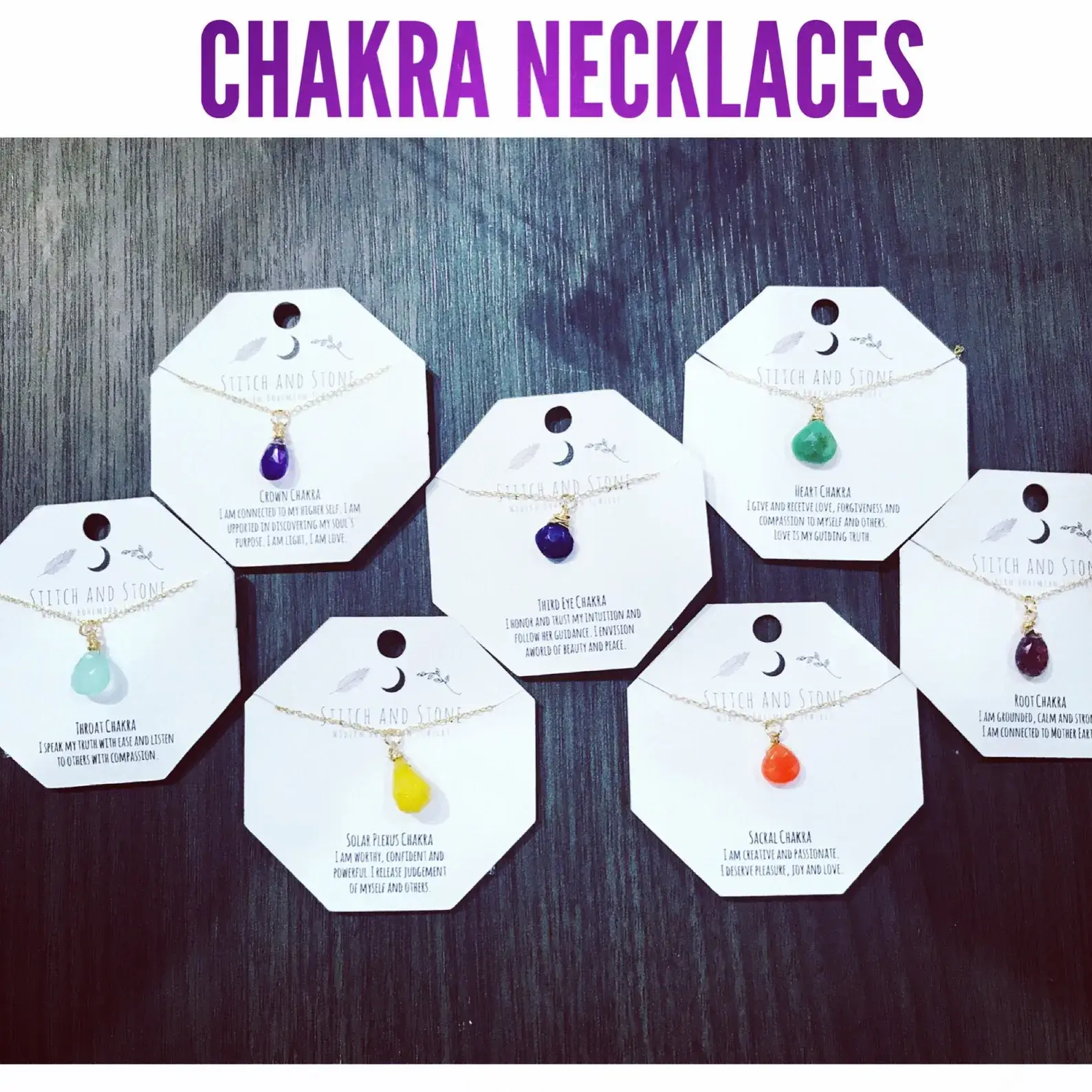 Stitch and Stone – wholesale Hänge-/berlockhalsband – Stone Chakra Halsband på Guldfylld Kedja2