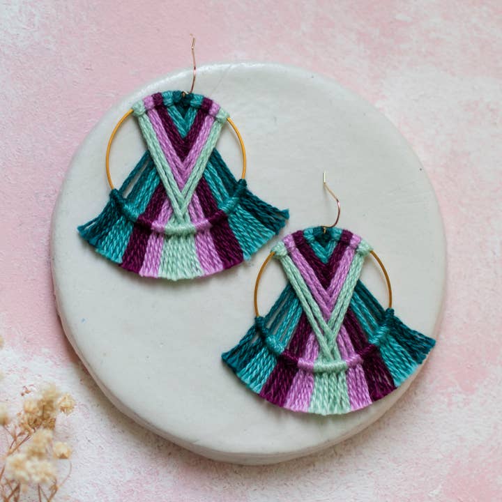 DREAM CATCHER EMERALD EARRINGS, MACRAME EARRINGS for wholesale by Prachi's Bohemian Art