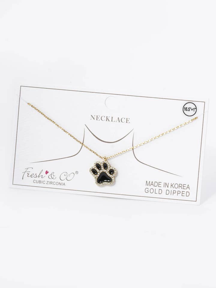 18K Gold Dipped Cubic Zirconia Paw Pendant Necklace for wholesale by Wild Honey