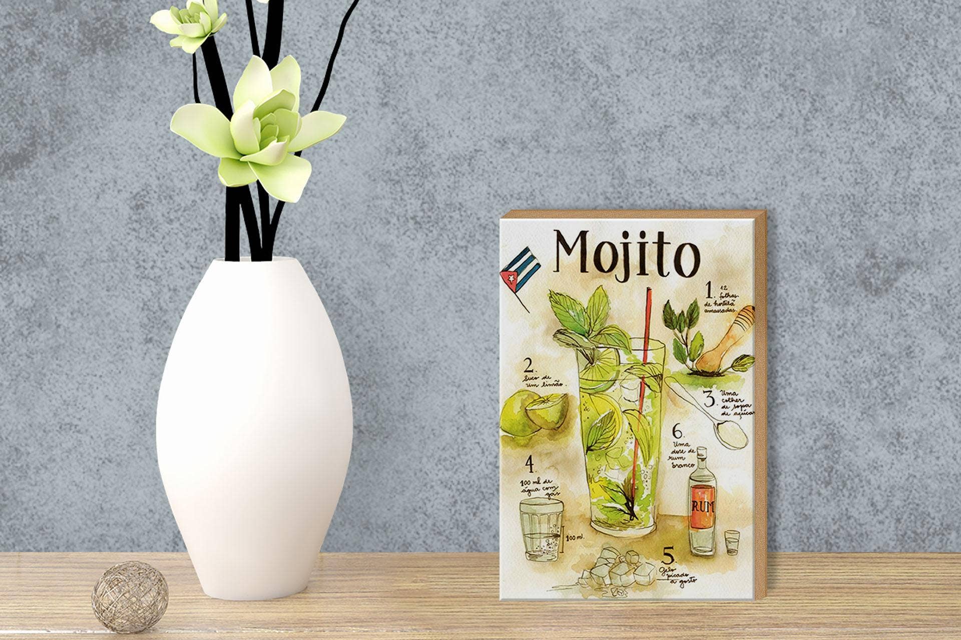 Femer – wholesale Sign – Wooden Sign Recipe 12x18 cm Mojito Rum Suco de Limão Agua Deco Sign3