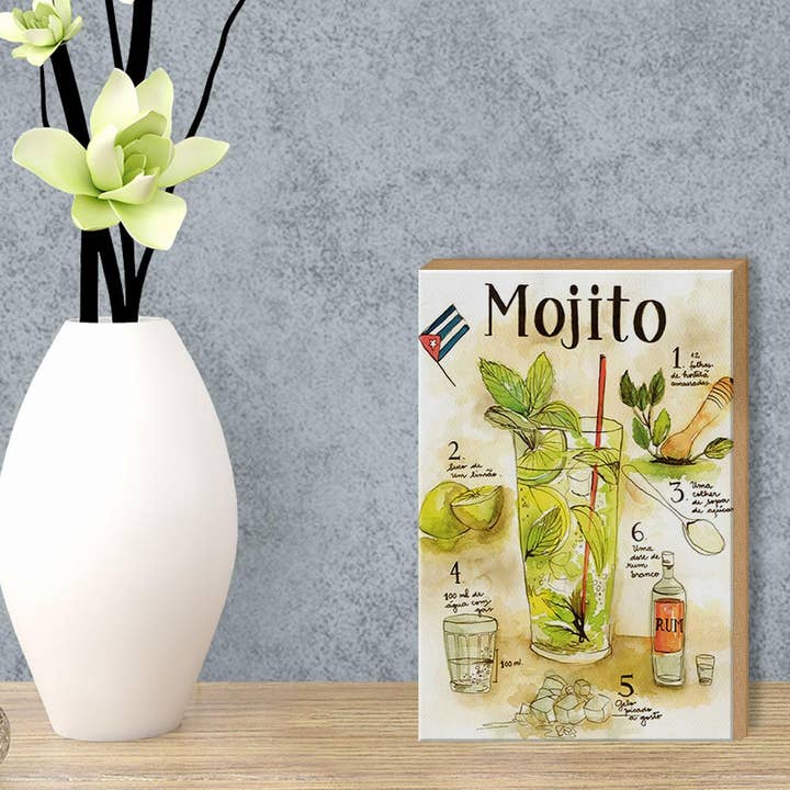 Femer - Vente Pancarte - Panneau en bois Recipe Mojito Rum Suco de Limão Agua Deco 12x18 cm3