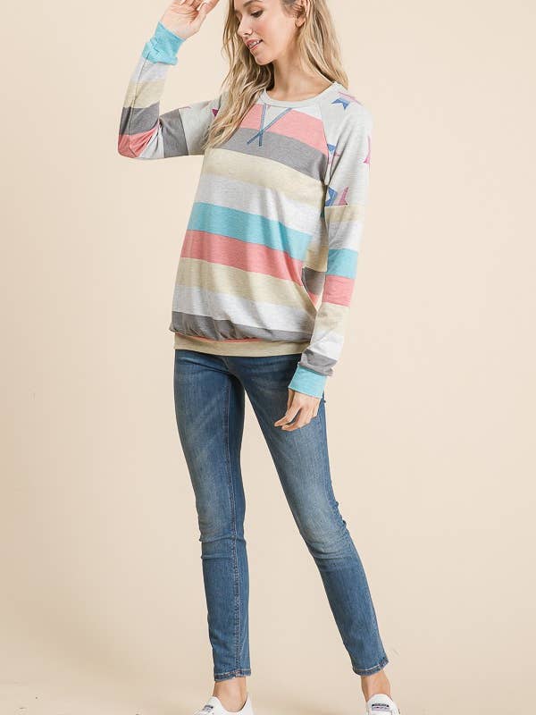 LMT1503-Felpa Abah in French Terry con Stelle e Strisce per la vendita all'ingrosso da parte di lovely melody