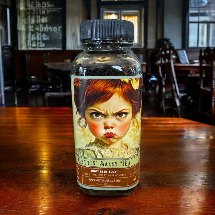 Getting Sassy Vintage Tantrum Child Sassafras root beer Tea for wholesale by Montana Farmacy