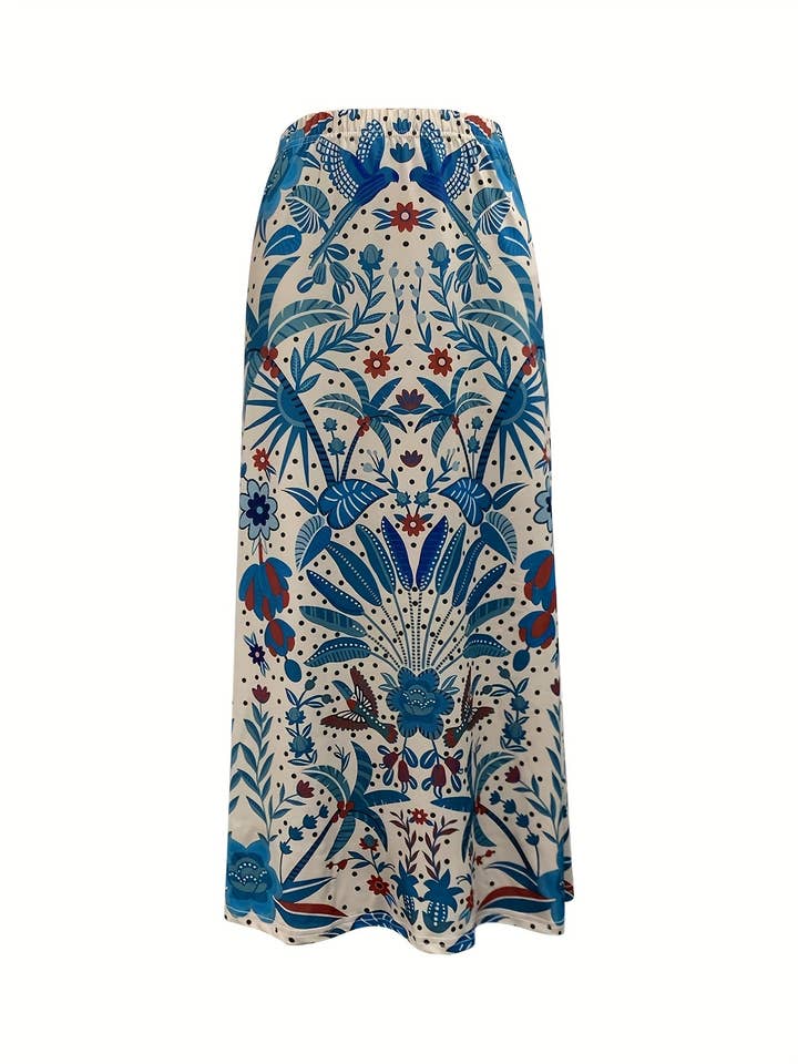 Blue Chic Versatile Bohemian Print Seaside Skirt for wholesale on Faire