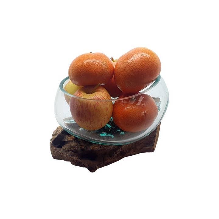 VIE - Wholesale Vase - Molten Glass on Balinese Gamal Wood, Fruit Basket, 15cm1