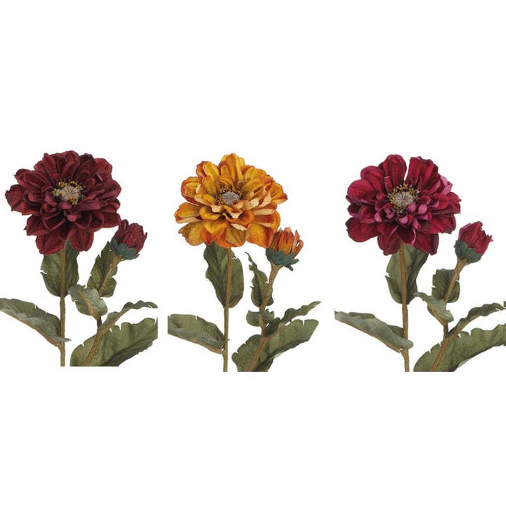 Will's Company - Wholesale Artificial Flowers - Artificial Dried Zinnia Flower Spray - 3 color options, 24"