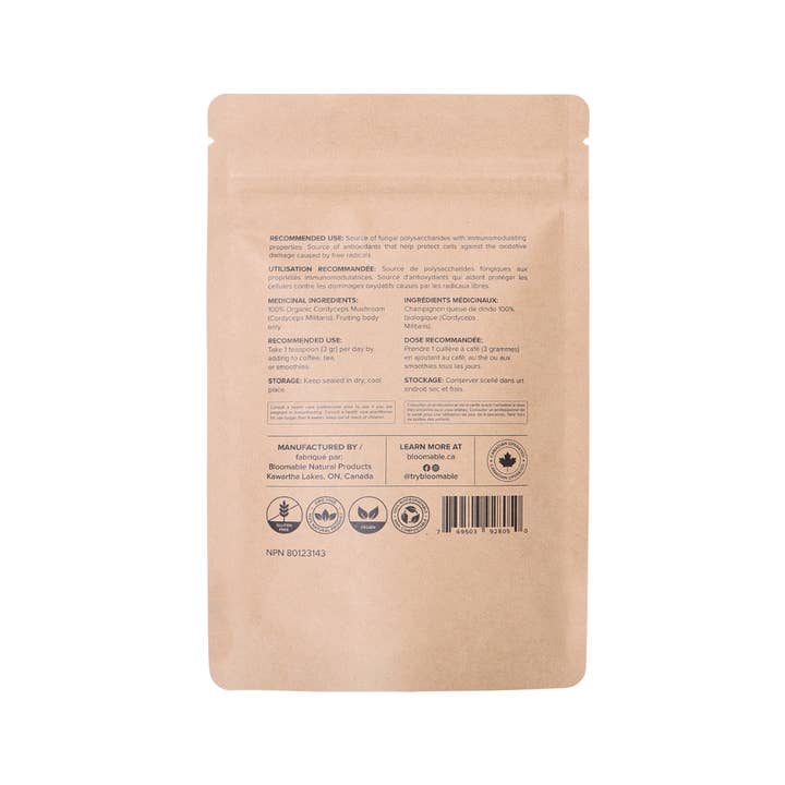 Bloomable Natural Products - Wholesale Protein/Superfood Powder - Cordyceps Mushroom Powder (100 gr)