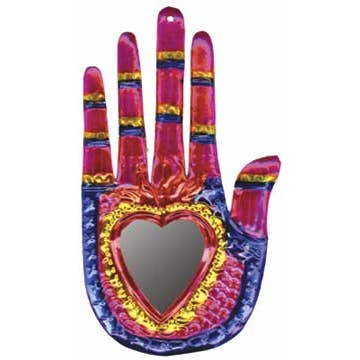 Tesoros Trading Company - Wholesale Wall Mirror - Tin Hand w/ Heart Mirror, Mexico