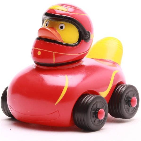 Ducks on Wheels - rosso - anatra di gomma per la vendita all'ingrosso da parte di Duckshop