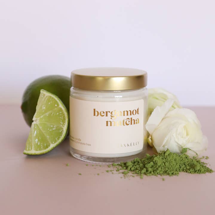 JaxKelly - Wholesale Jar/Filled Candle - 4oz - Bergamot Matcha Candles - Clear